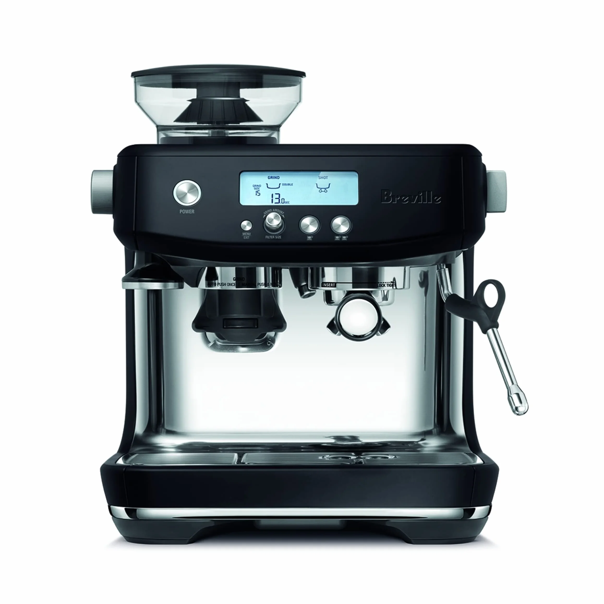 Barista Pro Espresso Machine, Black Truffle | Pull barista-quality espresso shots, lattes and cappuccinos at home with this manual coffee maker with built-in grinder