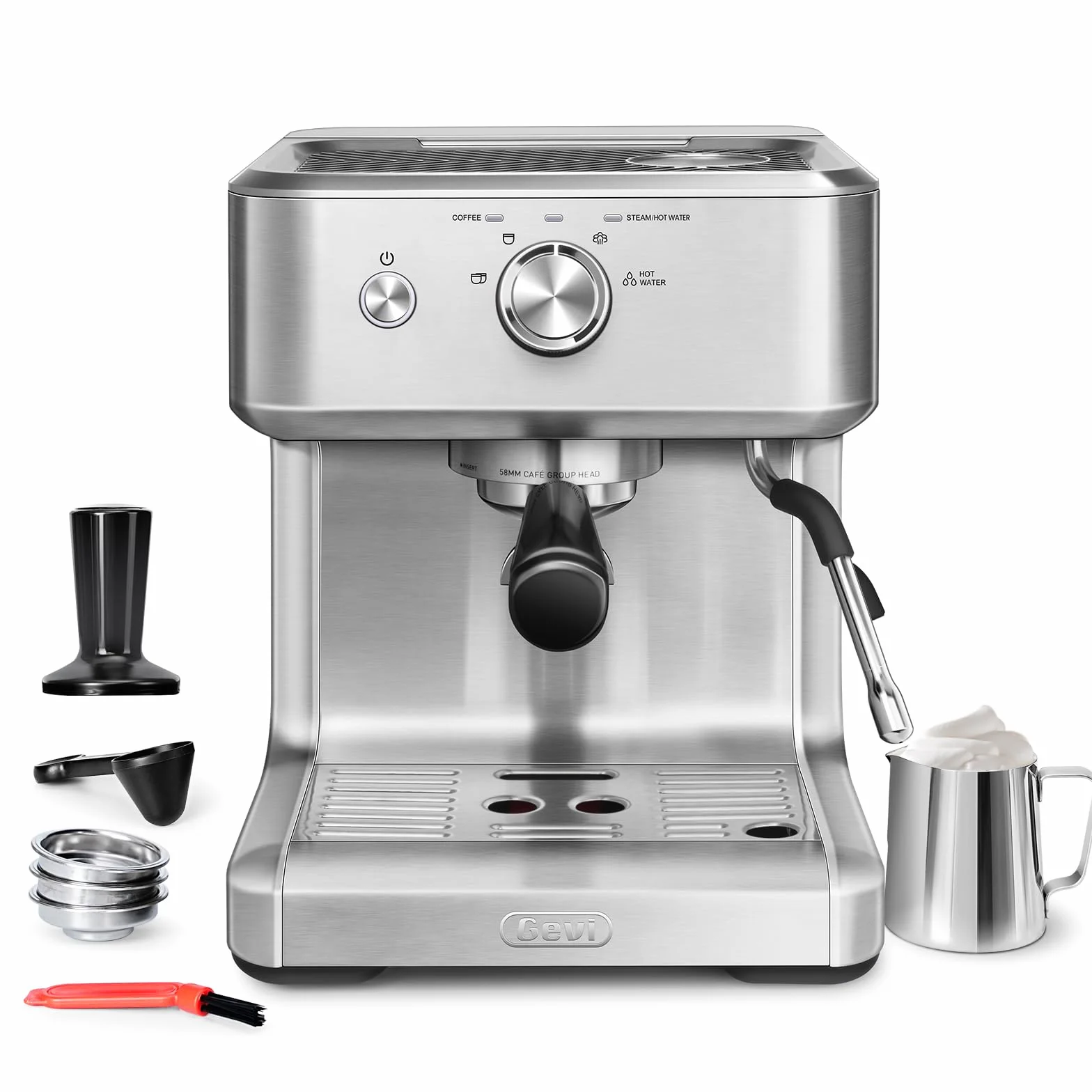58mm Commercial Espresso Machine|PID&NTC Temp Control with Steam Wand | Knob-type Operation;Budget under$200;Removable Water Tank;Include Necessary Accessories;Can Make Americanos;Easy to Clean