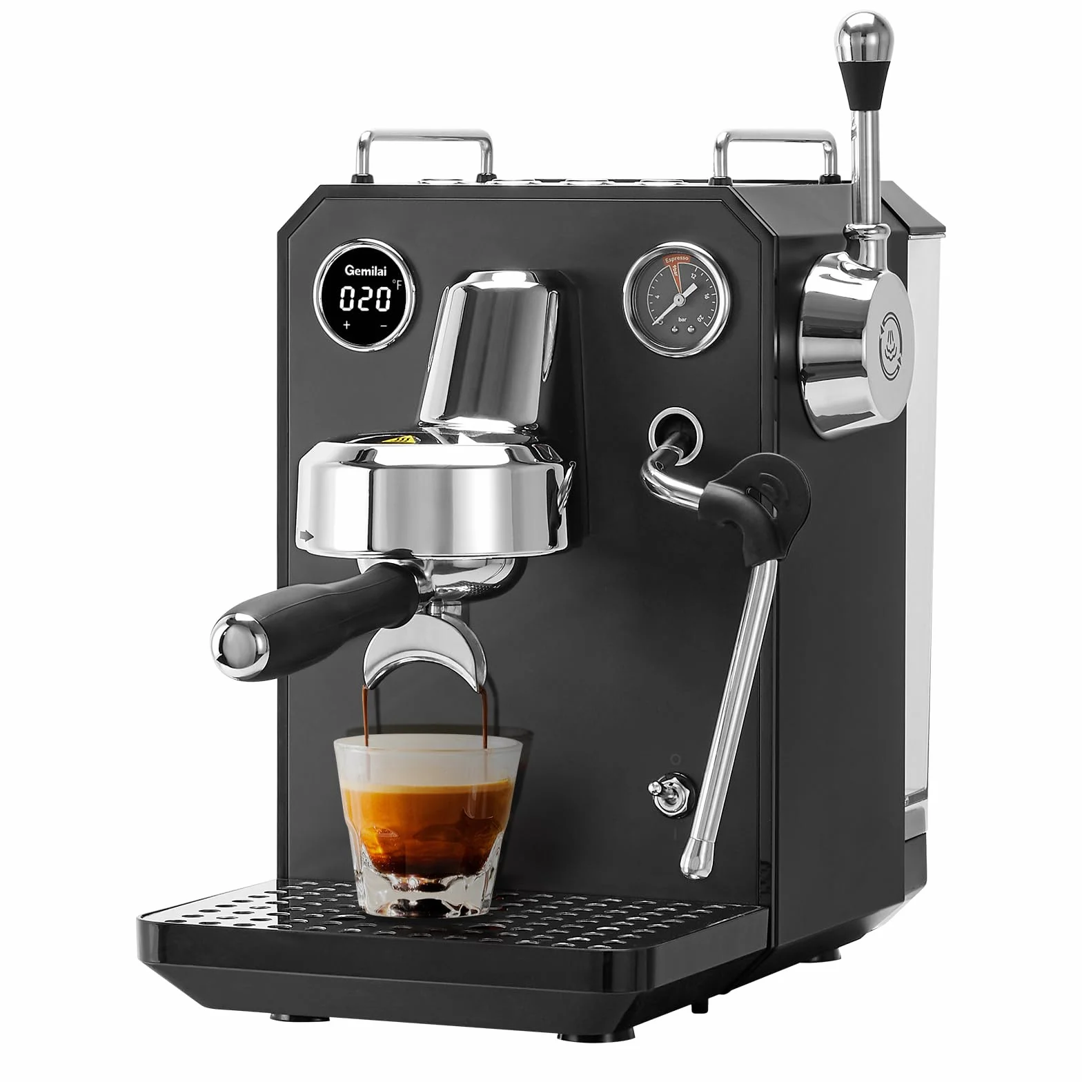Gemilai Owl G3006 Home Espresso Machine, 58mm Commercial Group Head & PID Temp Control, Stainless Steel Coffee Maker for Barista-Quality Latte Art, Cappuccino Dual Data Display Black
