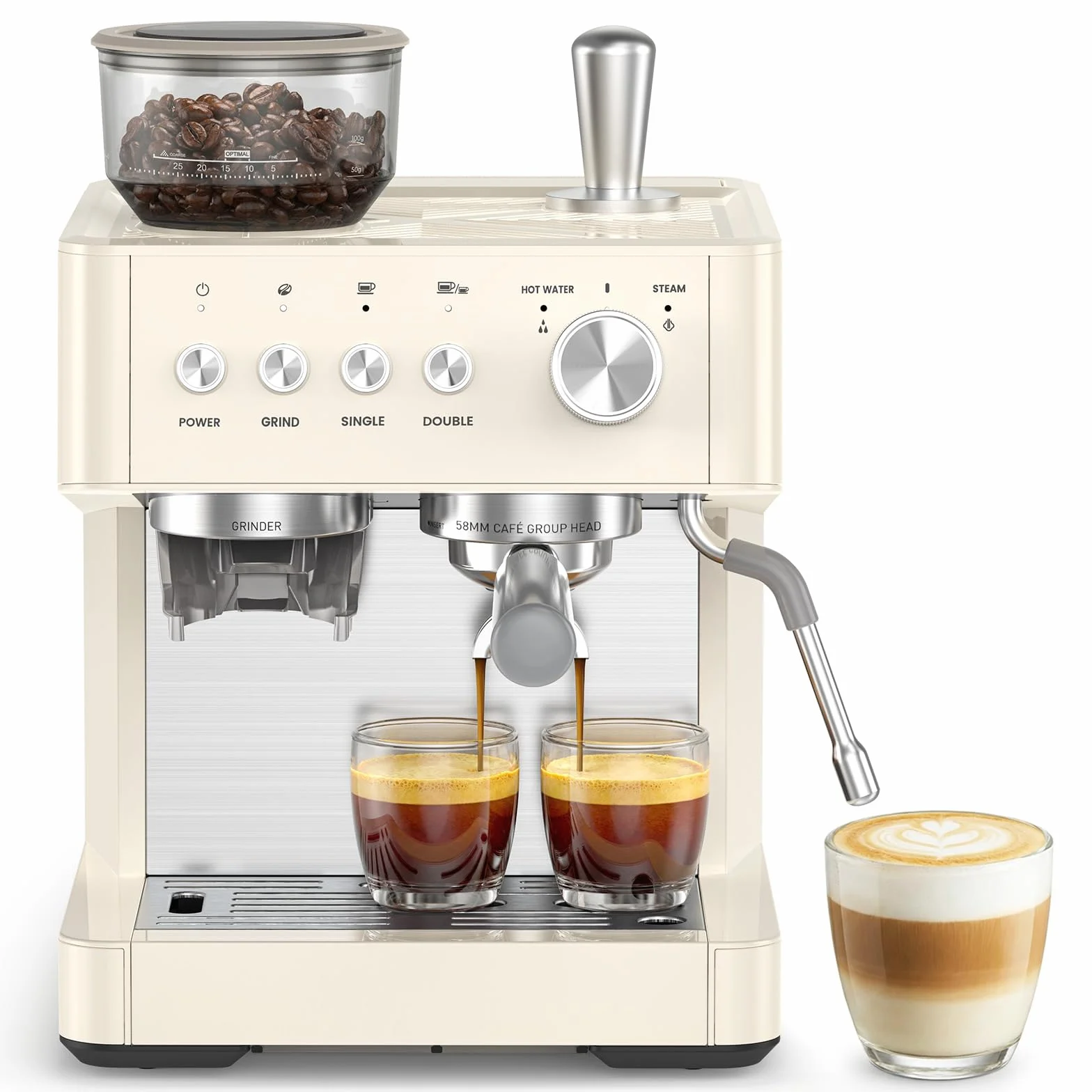 20-Bar Espresso Machine with Grinder, Expresso Coffee Machines Coffee Maker with Grinder, Milk Frother/Steam Wand & Tamping Tools for Cappuccino & Latte