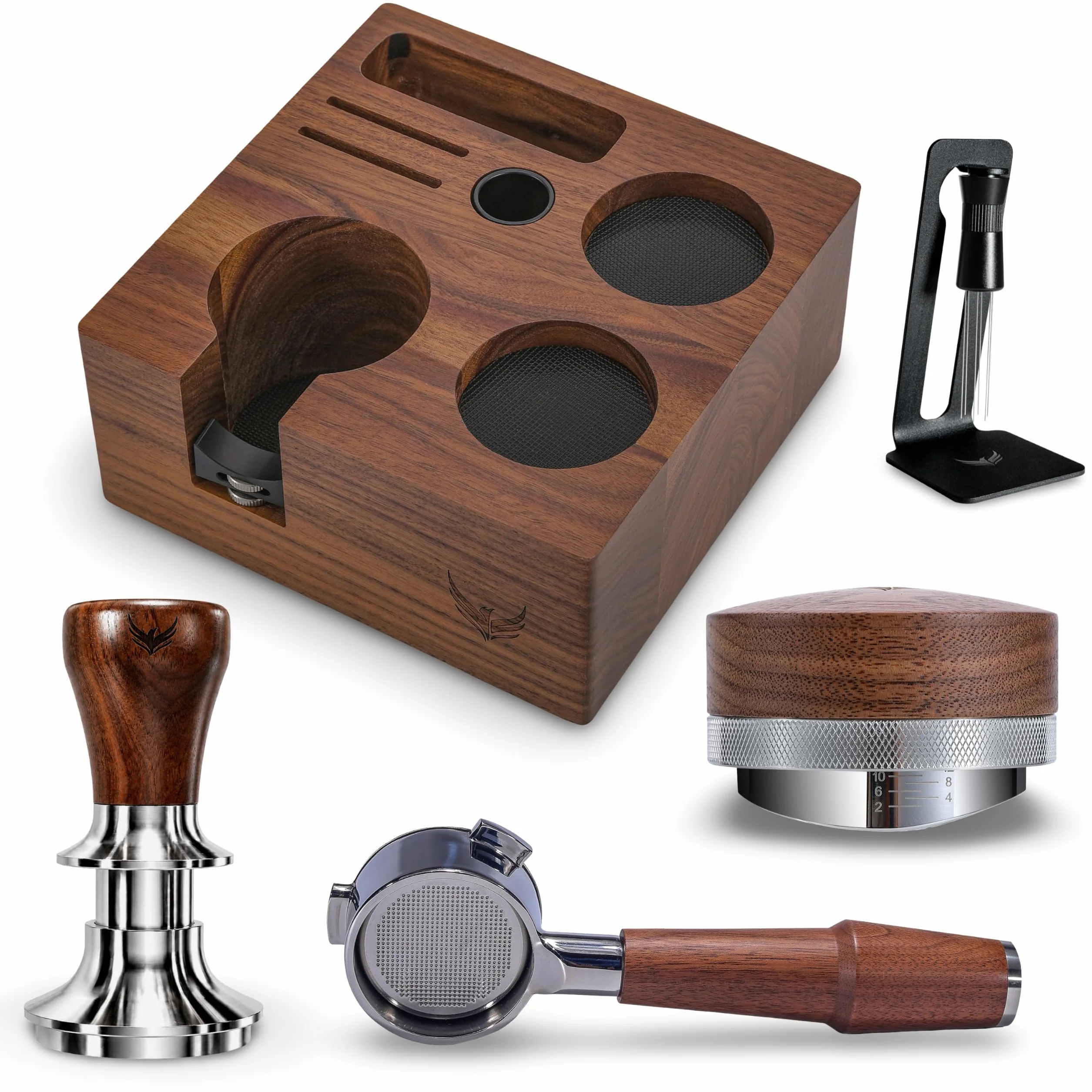 Espresso Machine Accessories Kit 54mm Tamper Set Includes Bottomless Portafilter, Distribution Tool, Calibrated Tamper, Tamping Station and WDT