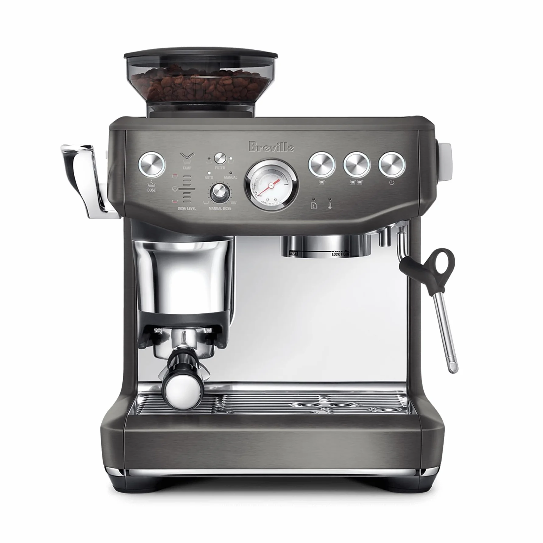 Barista Express Impress, Black Stainless Steel | Craft café-quality lattes and cappuccinos at home with this semi-automatic espresso machine with built-in grinder