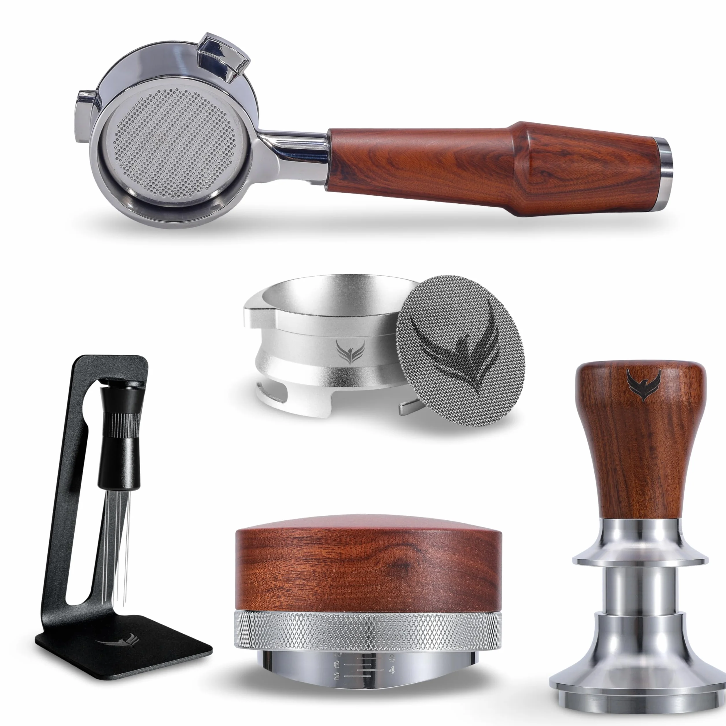 54mm Espresso Machine Accessories Kit Includes Calibrated Tamper, Bottomless Portafilter, WDT Tool, Dosing Funnel, Puck Screen and Distribution Tool