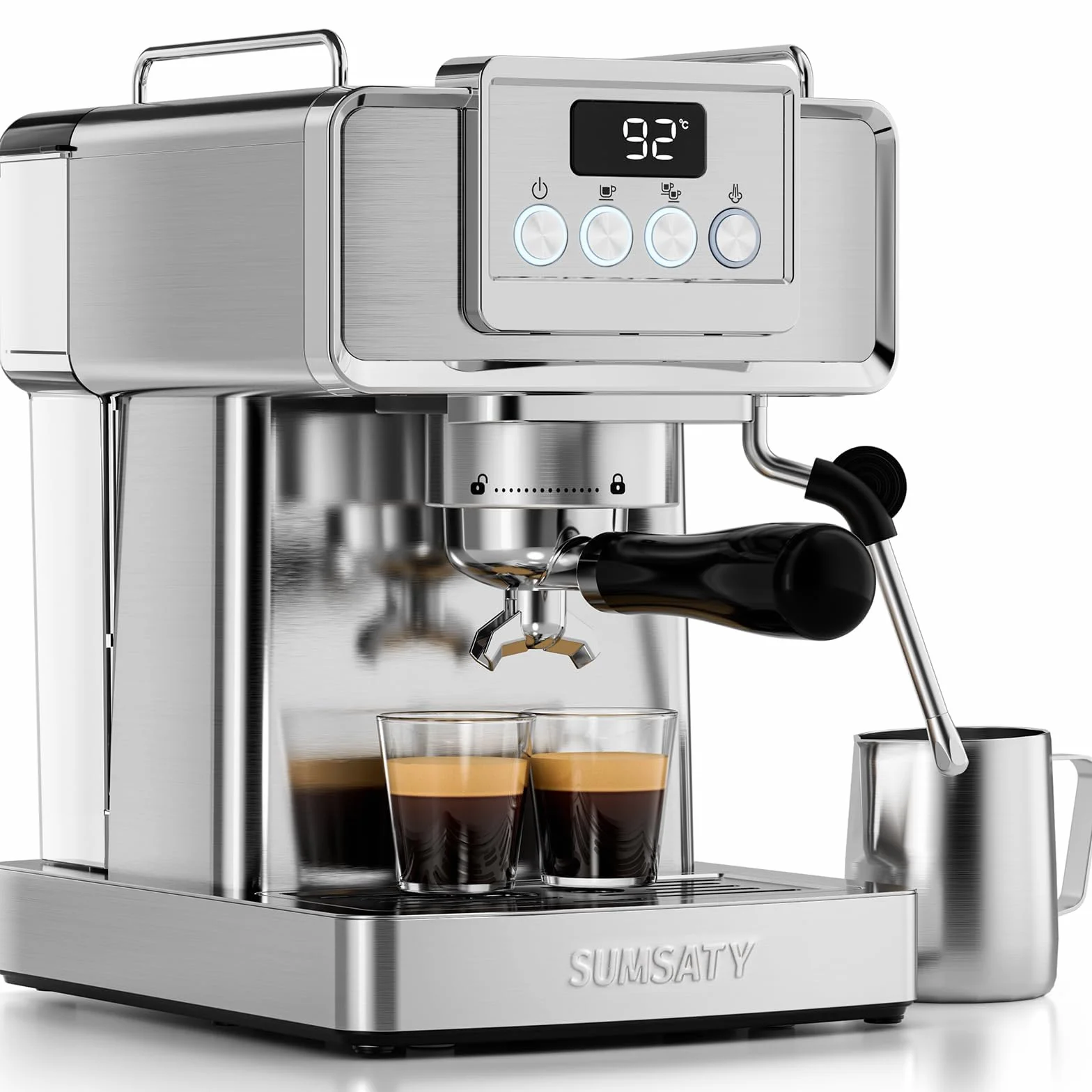 20 Bar Espresso Machine Stainless Steel with Powerful Milk Frother | LED Display Espresso Coffee Machine 1350W Fast Heating Home Barista to Make Latte Cappuccino, Pre-Infusion, 61oz Water Tank