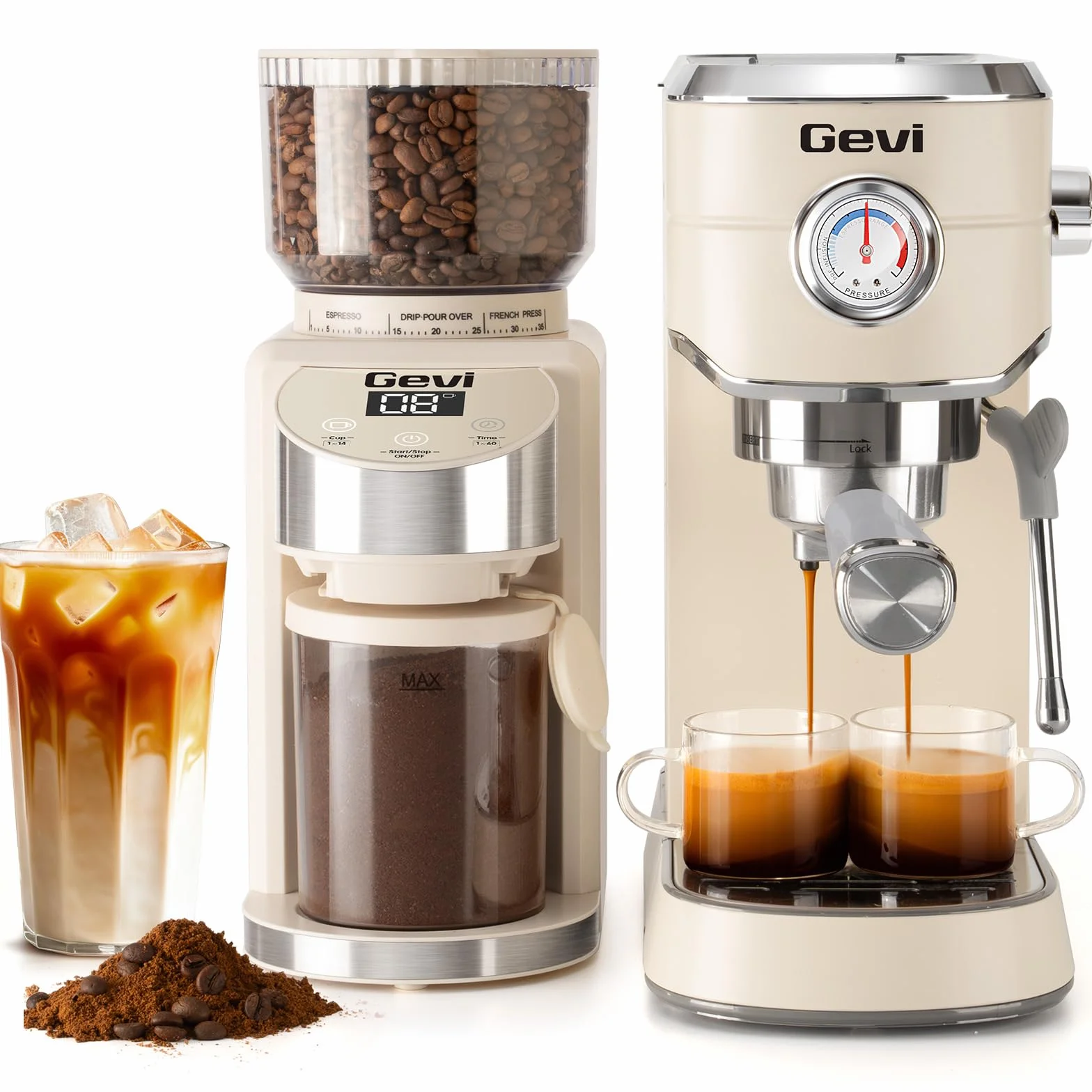 20 Bar Espresso Machine with Conical Burr Anti-Static Coffee Grinder | Removable Water Tank;Include Necessary Accessories;35 Precise Grind Settings;Easy to Clean and Maintain;with Milk Frother;