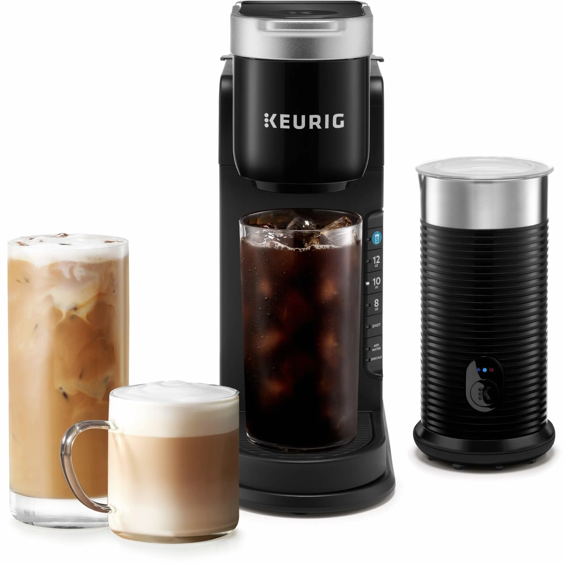 Barista Bar Single Serve Coffee Maker and Frother, with 3 Brew Sizes, Hot and Cold Coffee Capabilities, 2oz Coffee Shot Button, Black