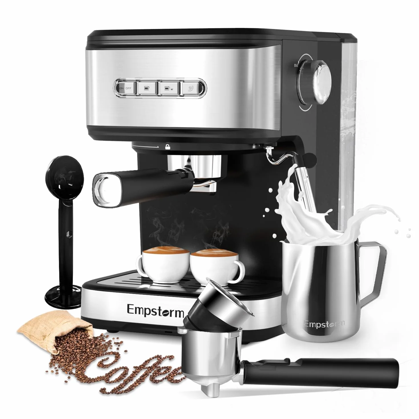 20 Bar Espresso Machine with Milk Frother Steam, Stainless Steel 1100W | Powder and Capsule 2 IN 1, for Original Capsules Latte Cappuccino Expresso Machine for Home Or Office