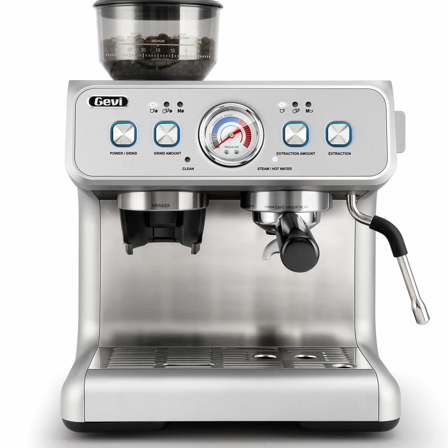 Dual Boiler Espresso Machine With Built‑In Burr Grinder | 58mm Commercial Portafilter, 31 Grind Levels, Stainless Steel Steam Wand, Sterling Silver for Home Barista Brewing