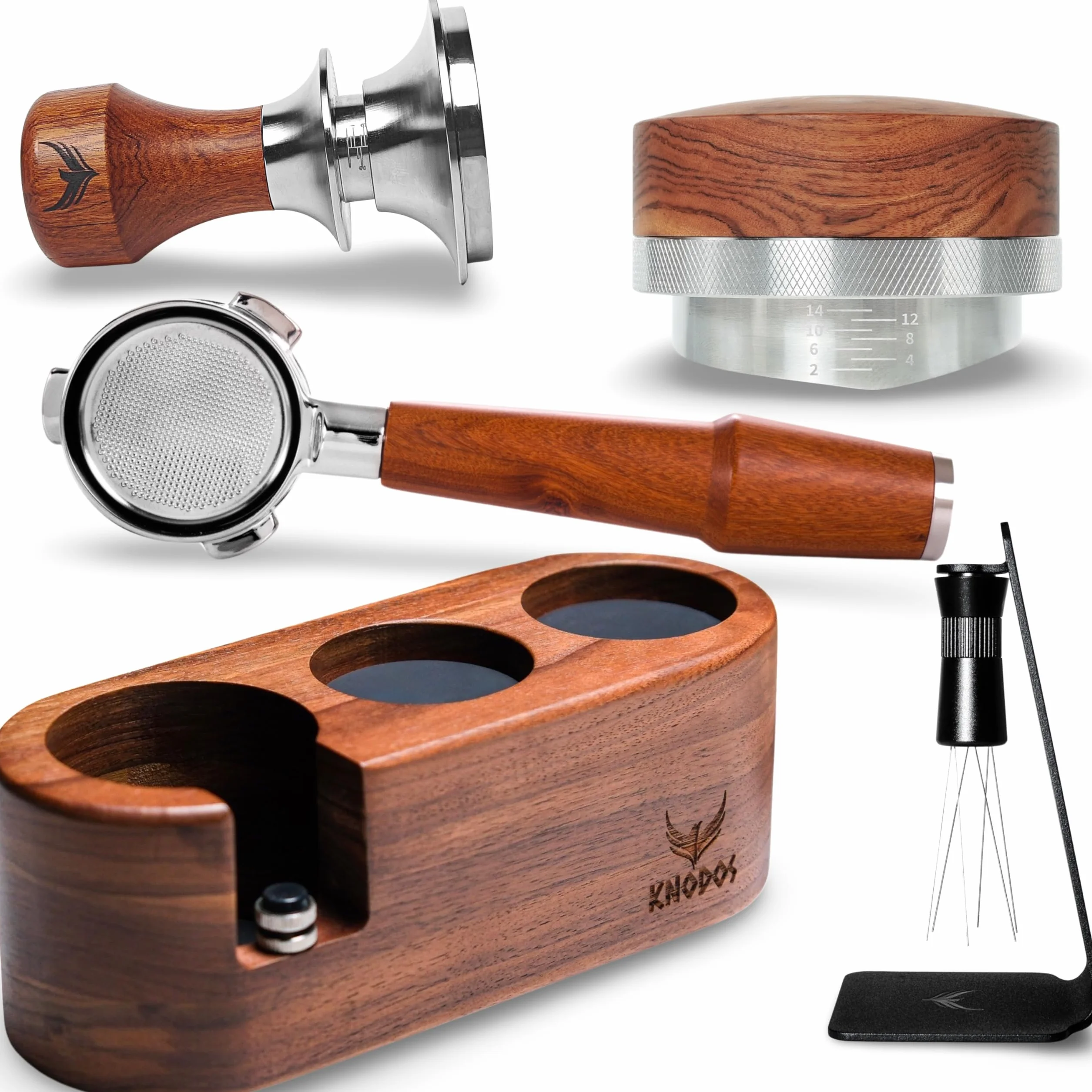 54mm Espresso Tamper Kit for 54mm Machines Includes Tamping Station, Bottomless Portafilter, Spring Tamper, Distribution Tool and WDT Distributor