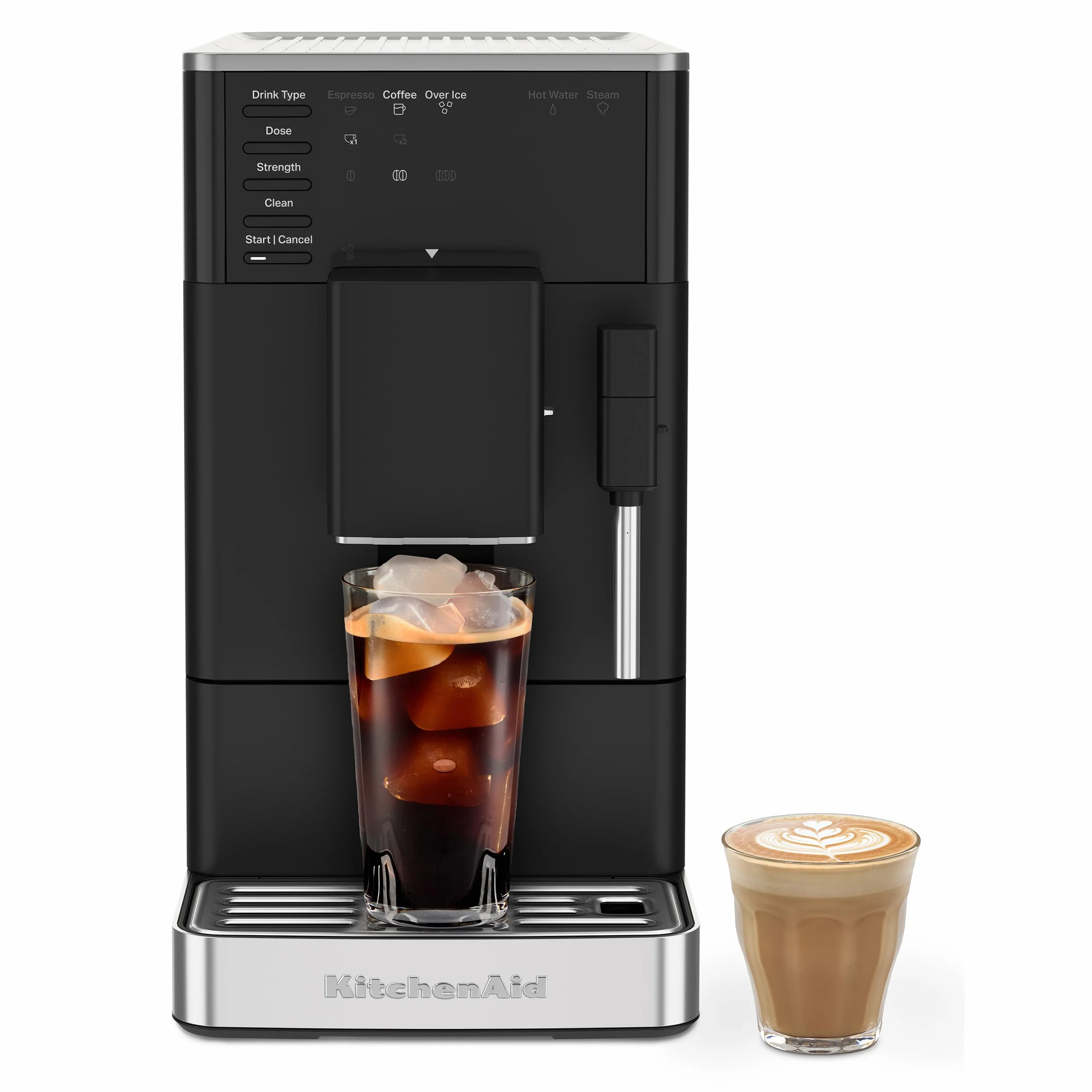 Fully Automatic Espresso Machine KF2 With Iced Coffee, KES8452 | 6 Hot and Iced Coffee Options, Built-In Grinder, Integrated Steam Wand for Milk Frothing, Black Matte