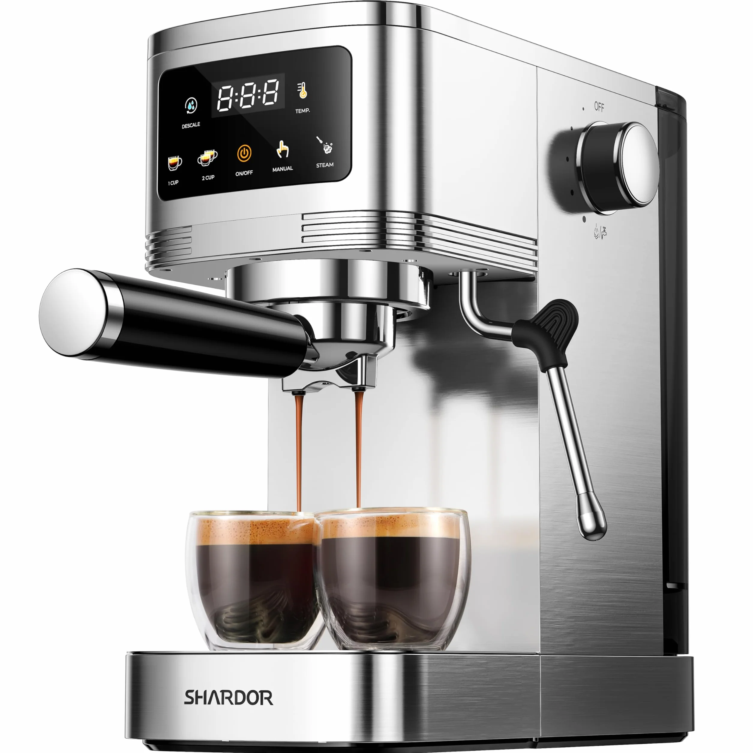 Espresso Machine 20 Bar, Professional Espresso Machine with Milk Frother and Touchscreen, Expresso Coffee Machines with Adjustable Temperature, for Cappuccino, Latte, Stainless Steel, Silver