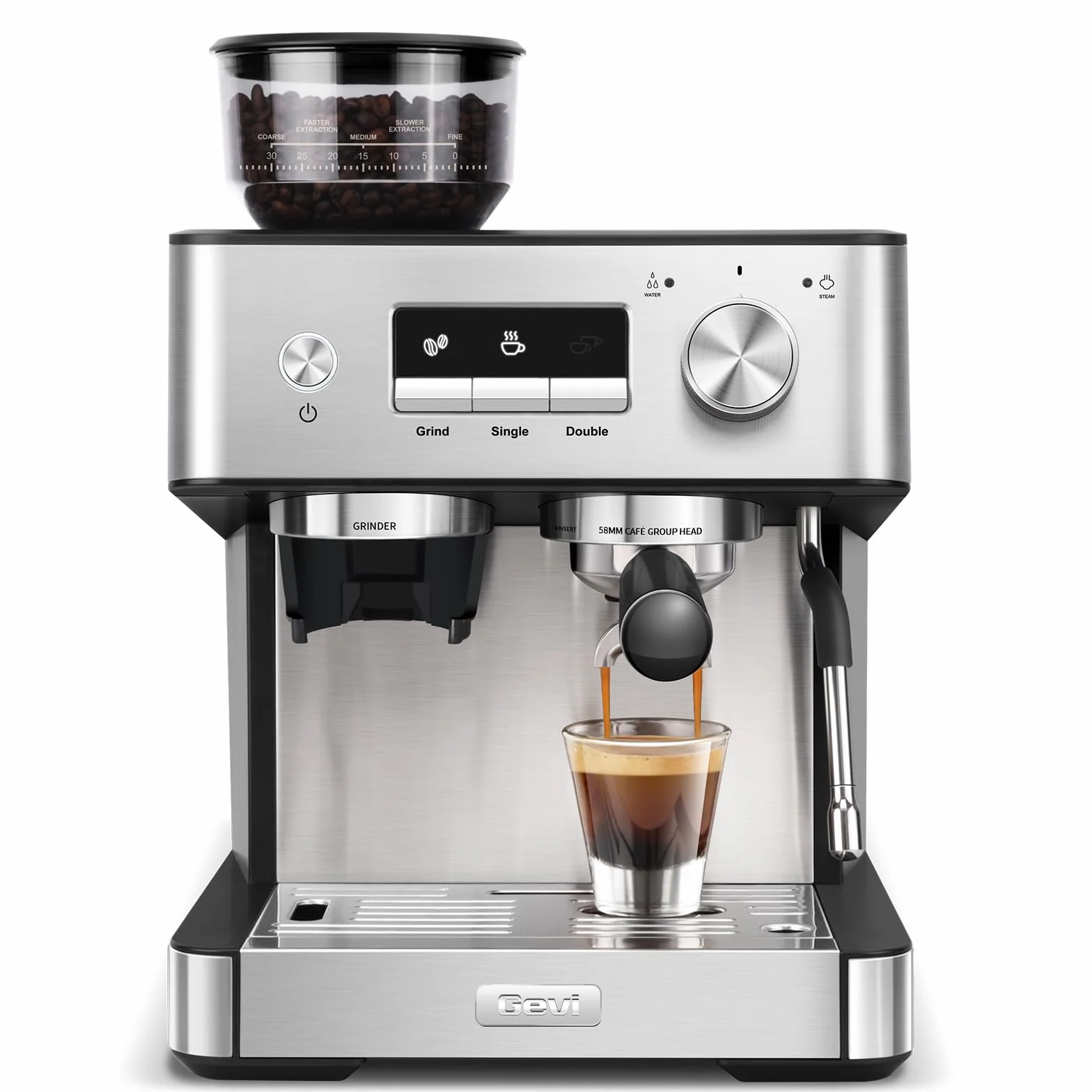 20 Bar Espresso Machine with Grinder & Steam Wand for Latte Cappuccino | Removable Water Tank, Powerful Milk Frother, Stable Pressure System For Crafting Silky Homemade Coffee Drinks