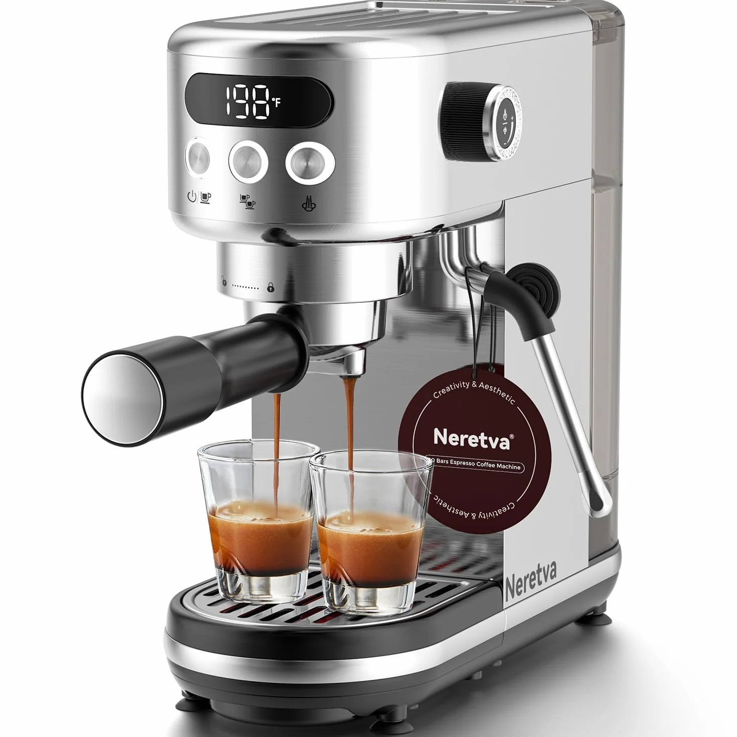 Espresso Machine 20 Bar, Super Compact Espresso Maker Stainless Steel Professional Coffee Machine Espresso with Power Steam & LED Display for Home Barista Latte and Cappuccino Maker-Silver