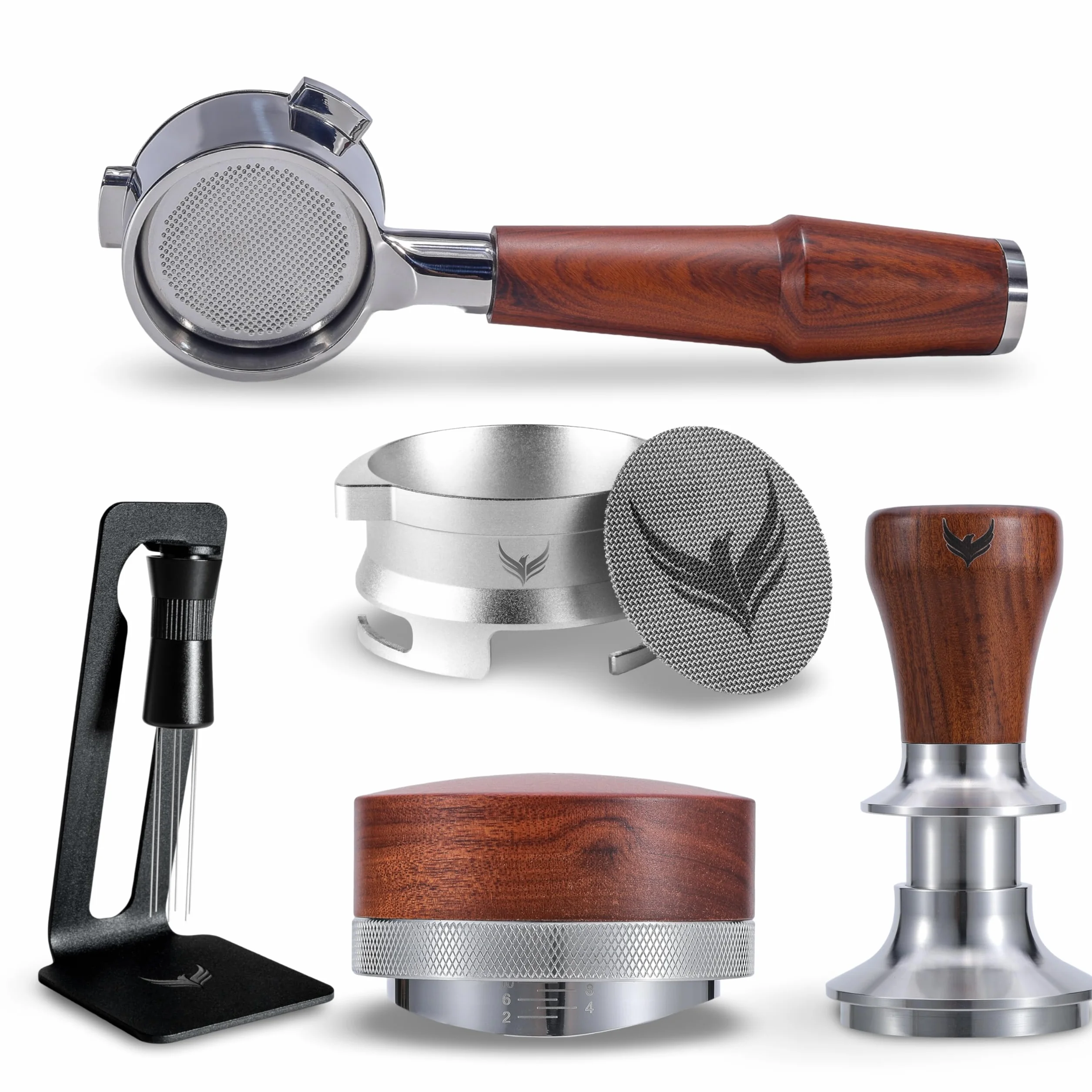 54mm Portafilter Set For 54mm Espresso Machines Includes Leveling Tool, Coffee Tamper, WDT Tool, Bottomless Portafilter, Dosing Funnel and Puck Screen Set