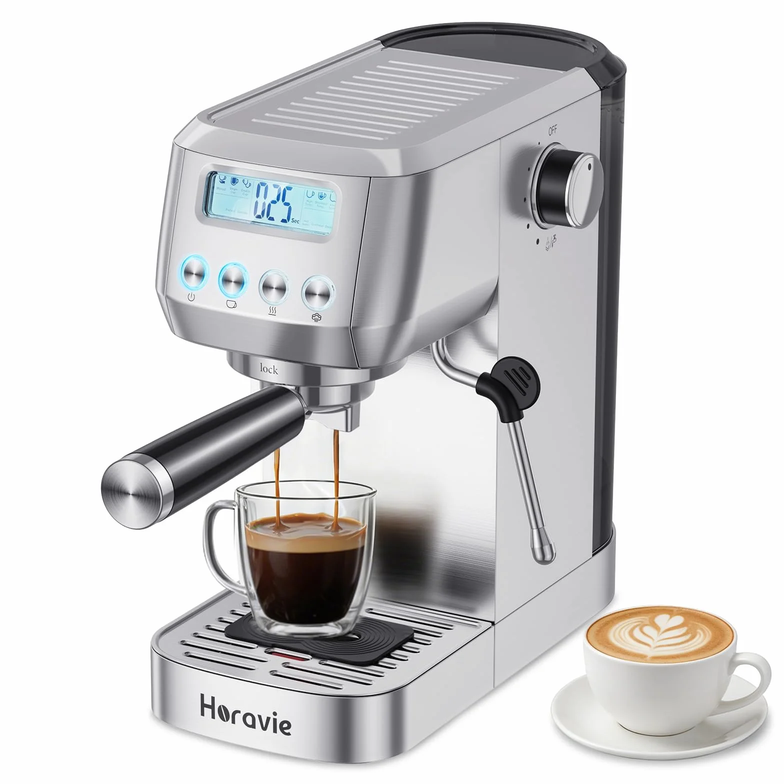 Horavie Ultra Espresso Machine with LCD Display, Espresso Maker with Powerful Milk Frother, Customizable Brewing Temperature, Professional Cappuccino & Latte Machine, Gift for Men & Women