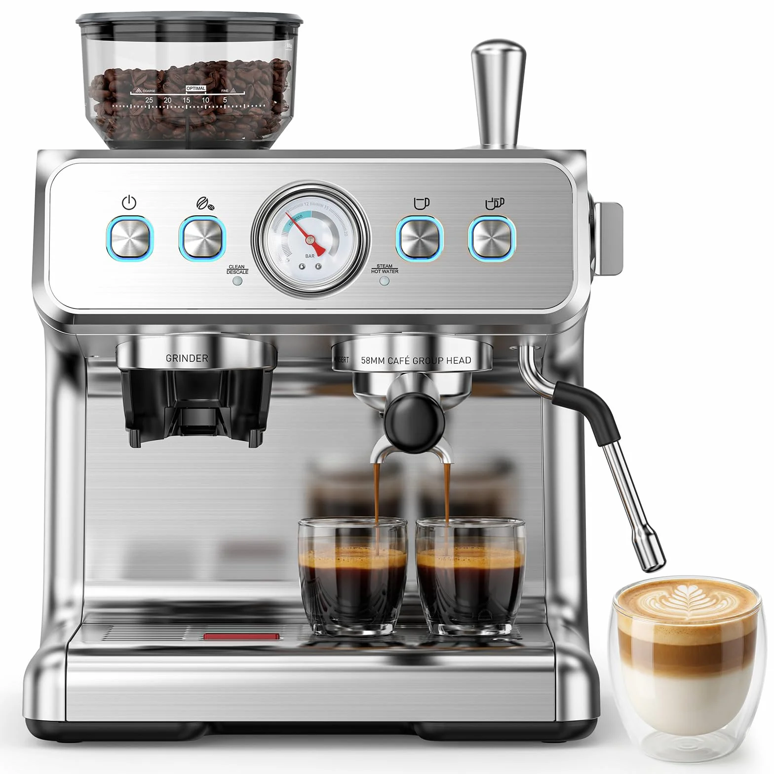 Espresso Machine with Grinder, 20 Bar Expresso Coffee Machines | Professional Coffee Maker for Latte & Cappuccino with Milk Frother&Steam Wand,Expresso Machines for Home, Kitchen
