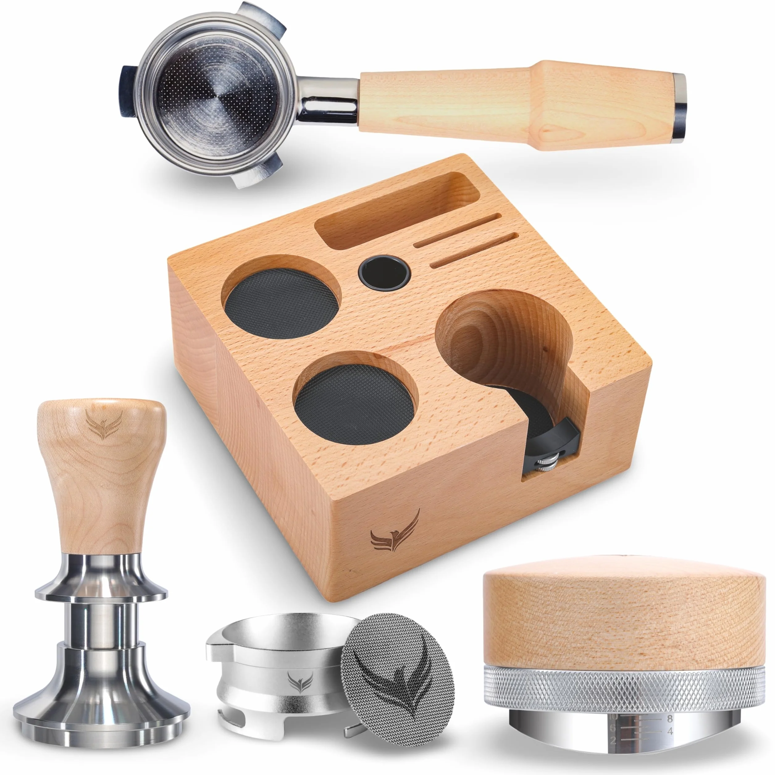 Espresso Machine Accessories Kit 54mm – Tamping Station, Naked Portafilter, Espresso Tamper, Leveling Tool, Dosing Ring & Puck Screen