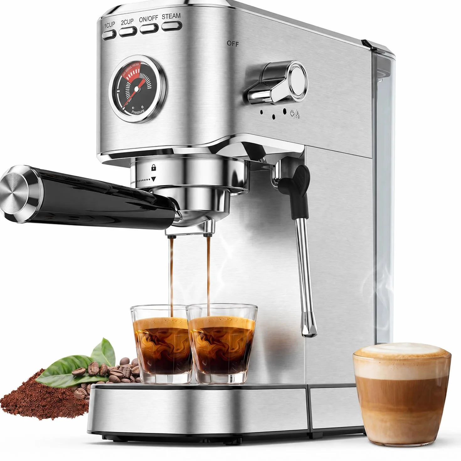Espresso Machine 20 Bar, Compact Expresso Coffee Machines with Milk Frother,Stainless Steel Espresso Maker with 39oz Removable Water Tank for Latte Cappuccino etc (Silver)