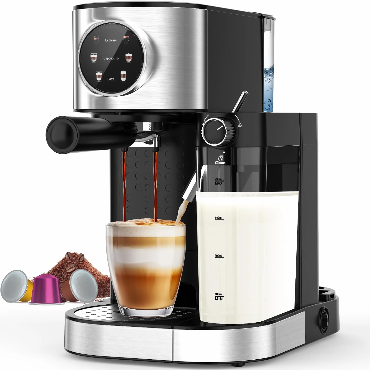Espresso Machine 20 Bar, Super Compact Espresso Maker Stainless Steel with Touch Screen, Professional Coffee Machine, Automatic Milk Frother for Cappucc游戏副本