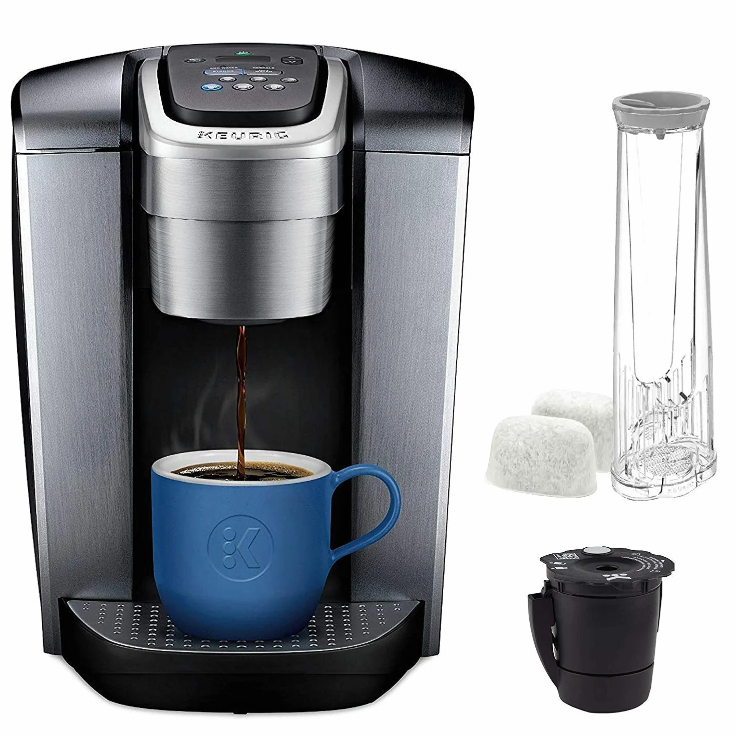 C K-Elite Maker, Single Serve K-Cup Pod Brewer, with Iced Coffee Capability, Extra Included, 75oz, Brushed Silver Plus Filter Bundle | Iced coffee capability, 75 oz reservoir, Filter