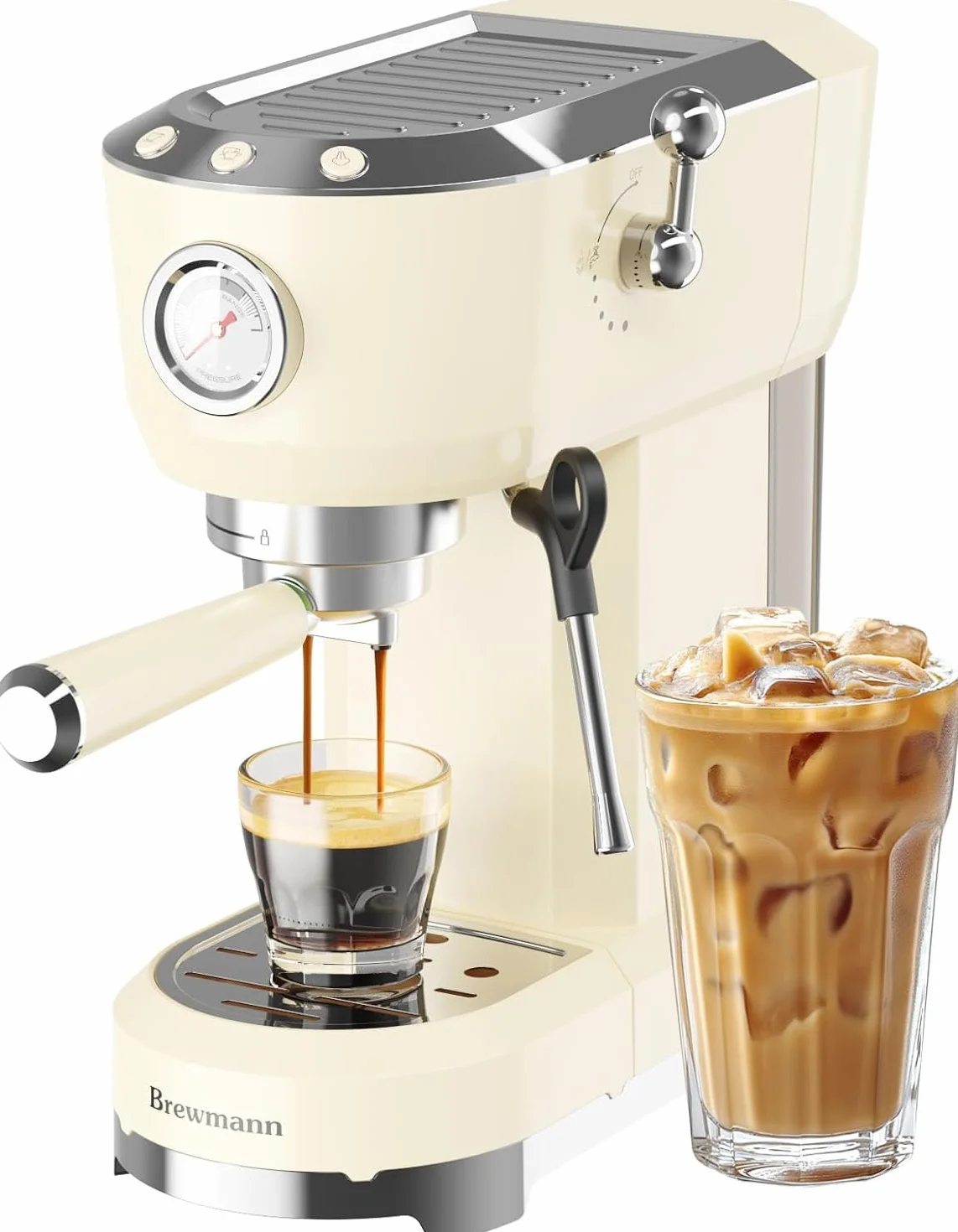 Espresso Machine 20 Bar, Latte and Cappuccino Machine with Steam Milk Frother, Fast Heating, Professional Espresso Maker for Home, 42oz Removable Water Tank, Cream
