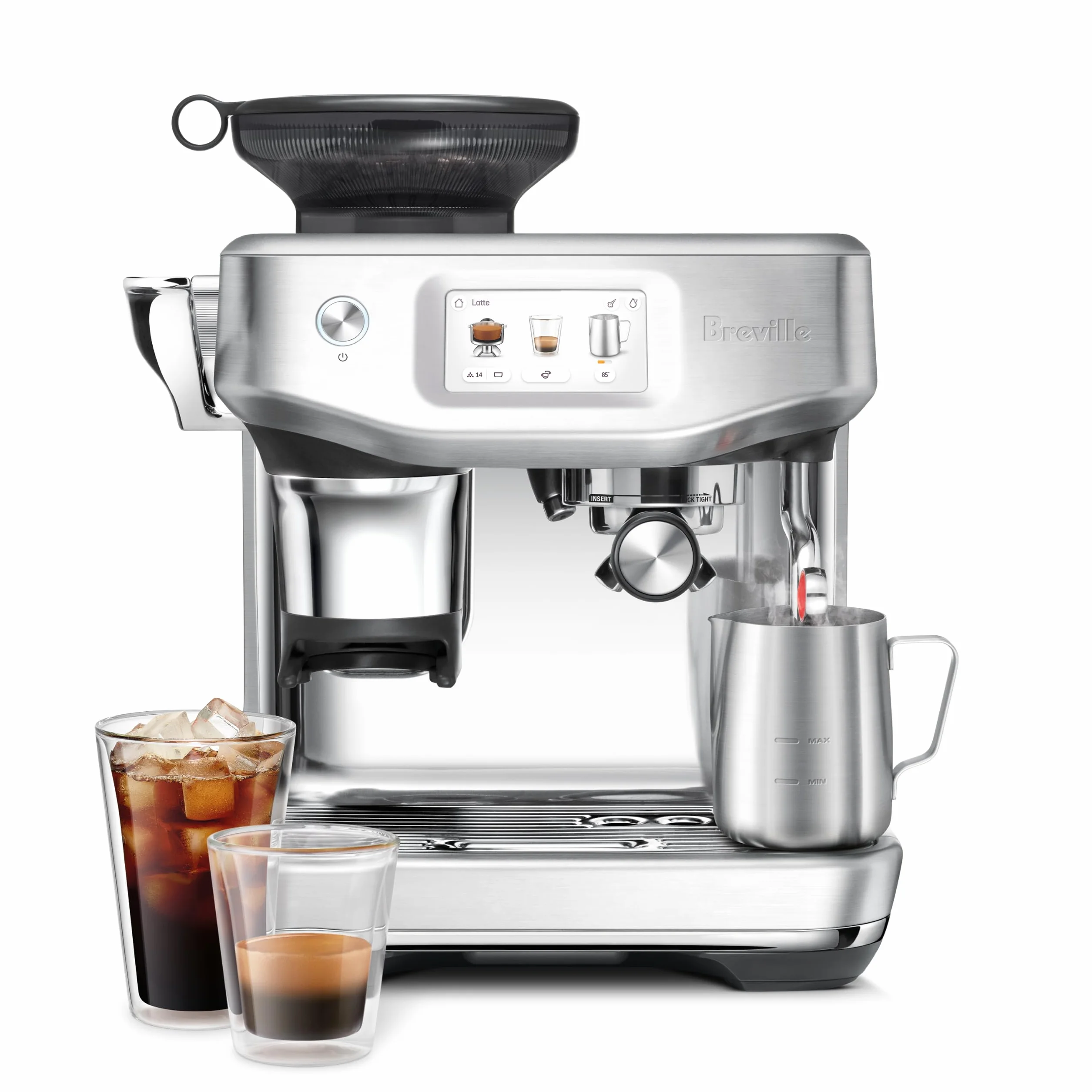 Barista Touch Impress, Brushed Stainless Steel | Enjoy cold extraction functionality for cold brew beverages with this semi-automatic espresso machine with built-in grinder