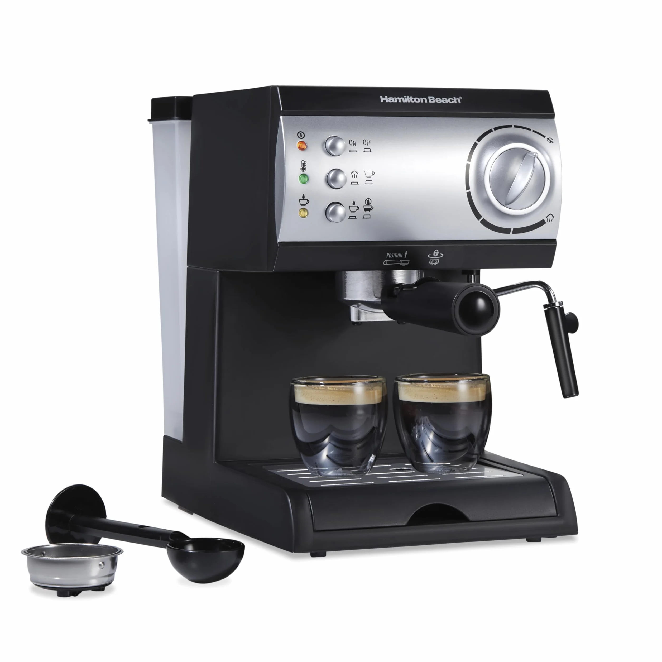 15 Bar Espresso Machine, Cappuccino, Mocha, & Latte Maker, with Milk Frother, Make 2 Cups Simultaneously, Works with Pods or Ground Coffee, 50 oz. Water Reservoir, Black | Cappuccino, Mocha & Latte Maker | Make 2 Cups Simultaneously | Pods
