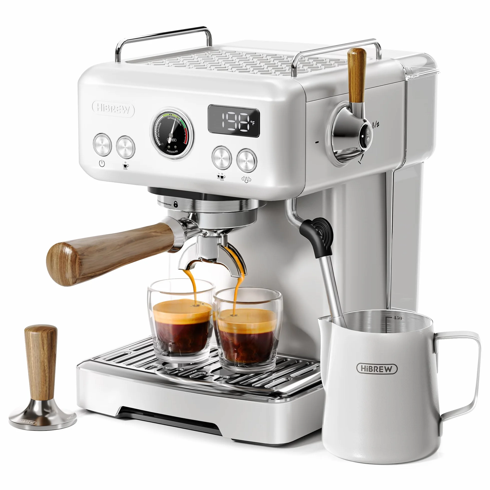 HIBREW H10Plus Programmable Espresso Machine, 58mm Portafilter | Stainless Steel Portafilter, Adjustable Temperature & Cup Volume, Smart Display&Pressure Gauge, Powerful Steam Wand