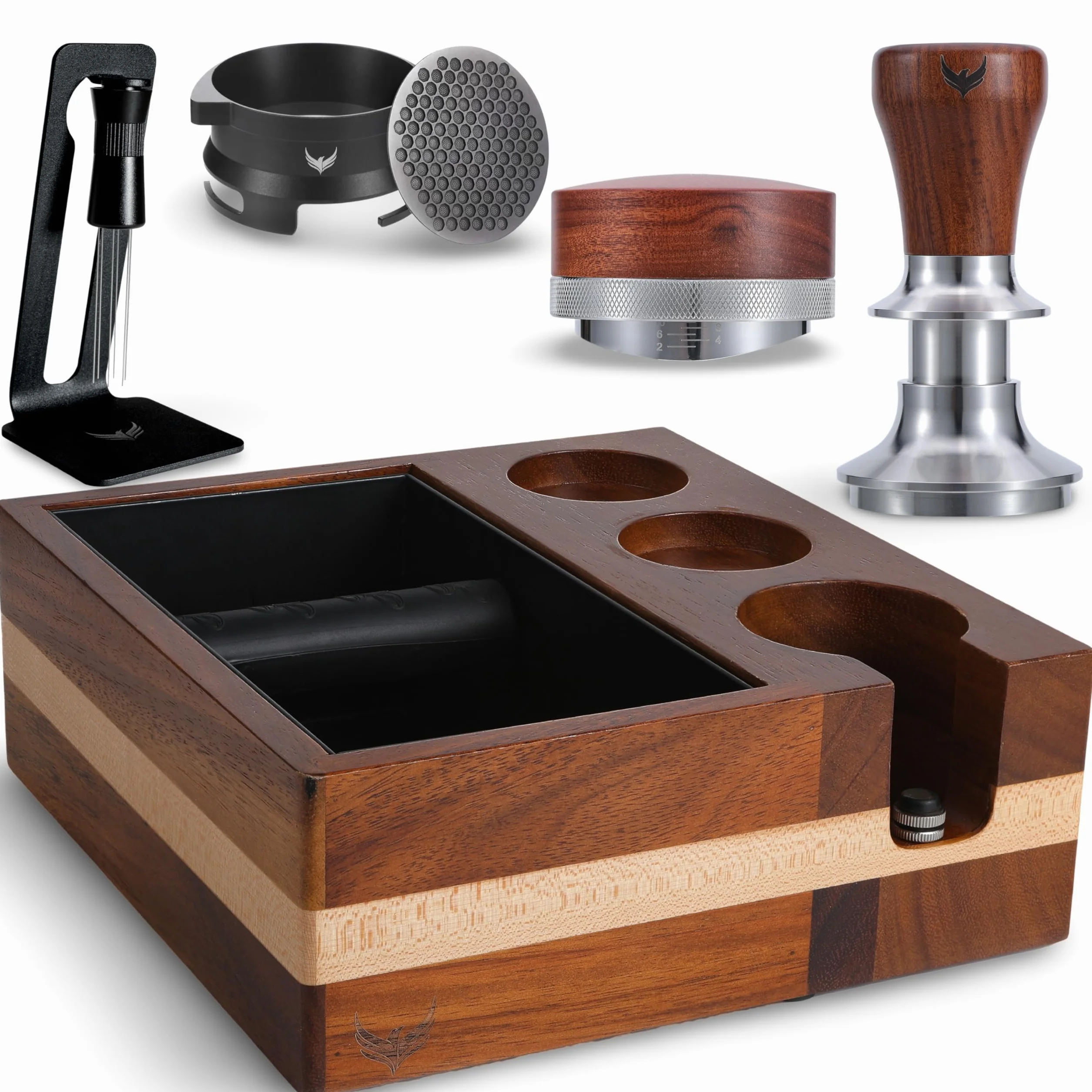 Espresso Machine Accessories Kit 54mm Coffee Tamper Set Includes Distributor, Tamper, WDT Tool, Dosing Funnel, Knock Box, and Puck Screen
