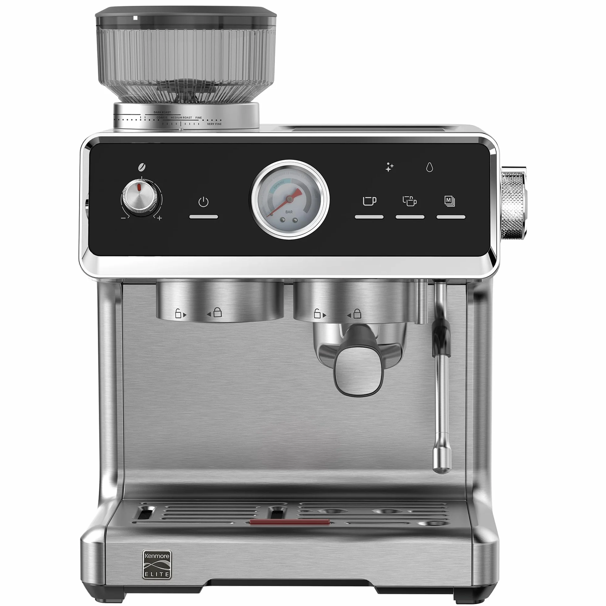 Espresso Machine - Automatic Coffee Maker With Auto Tamper, Auto Cleaning, Milk Steamer & Frother, Bean Grinder, Make Professional Barista Style Cappuccino, Latte, Stainless Steel