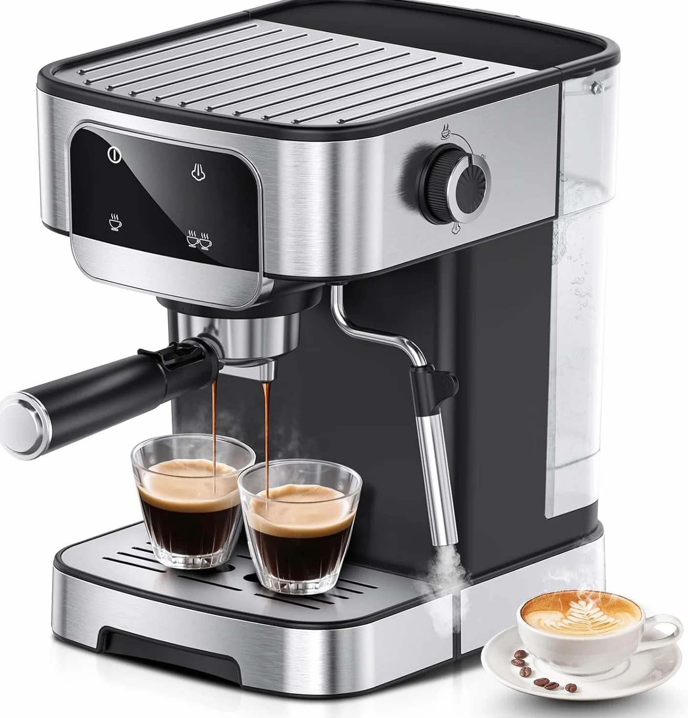 Compact 20 Bar Espresso Machine with Milk Frother & Touch Screen | 1200W Coffee Maker with 61OZ Removable Water Tank, Adjustable Steam Wand &Auto-off safety. Perfect for Home Cappuccino, Latte