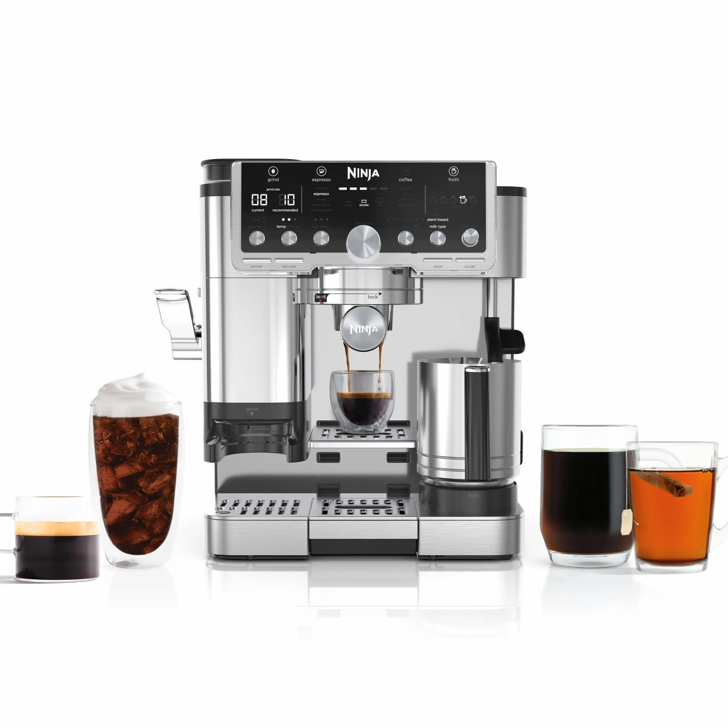 Luxe Café Pro Series, Espresso, Cold Brew, Hot Water, ES701 | Drip Coffee, Integrated Tamper, Built-in Grinder, Hands-Free Frother for Cappuccinos, Lattes, Americanos, Dairy or Non-Dairy