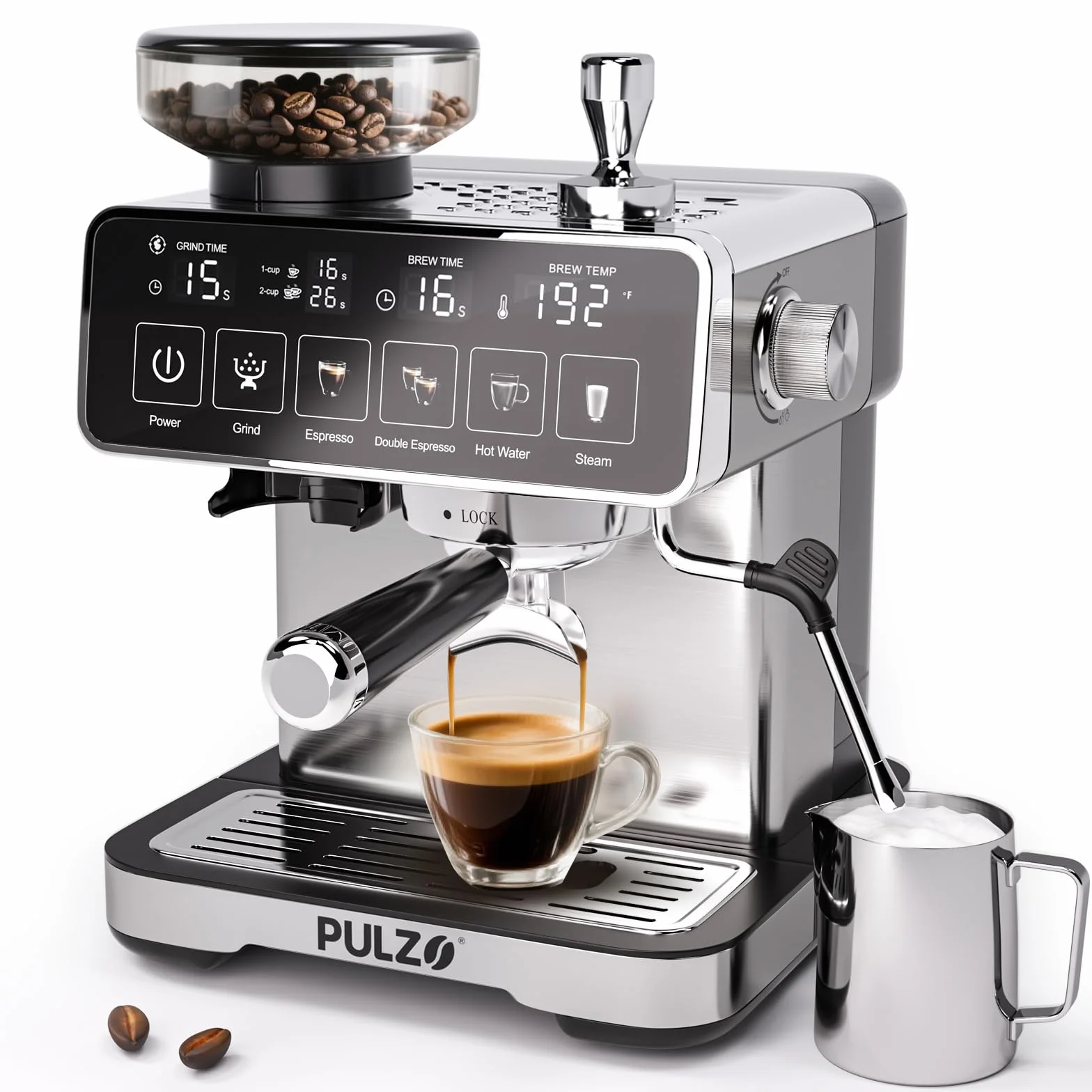 Espresso Machine with Grinder, 20 Bar Professional Coffee Machine, All-in-One Stainless Steel Coffee Maker with Milk Frother, to Make Latte, Cappuccino, 67oz Detachable Water Tank
