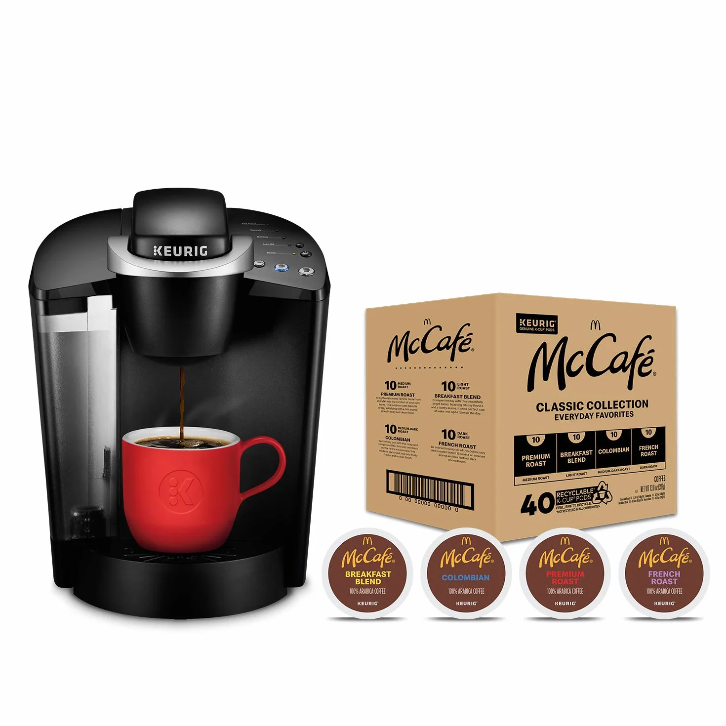 K-Classic Coffee Maker with Classic Collection Variety Pack, 40 Count K-Cup Pods