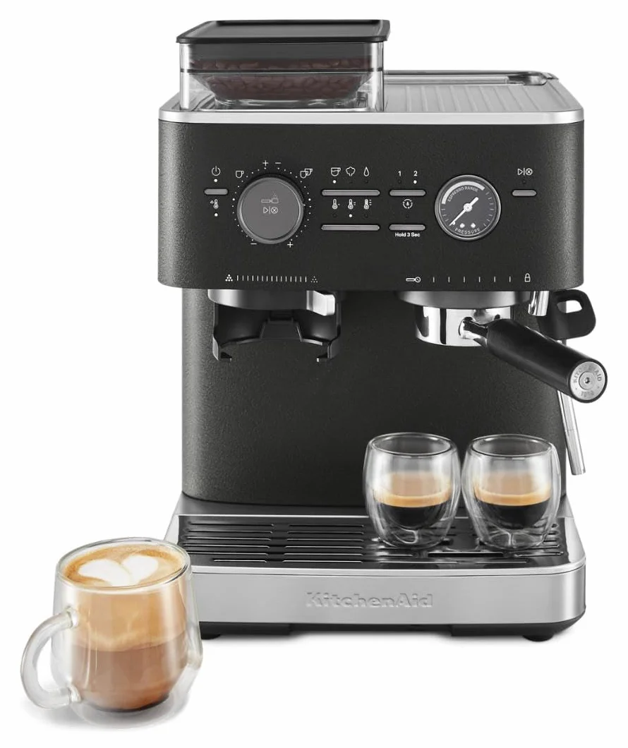 Semi-Auto Espresso Machine, Burr Grinder, 2.5L, Cast Iron Black | Integrated Burr Grinder for Fresh Grounds, Smart Dosing for Ideal Volume, Multi-Angle Steam Wand, Model KES6551BK