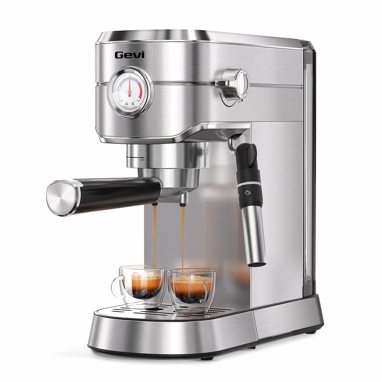 20 Bar Espresso Machine with Milk Frother, Compatible with Pods & Ground | Compatible with Pods & Ground; Built-in pressure gauge; Removable Water Tank; Make Americanos, Latte; Easy to Clean