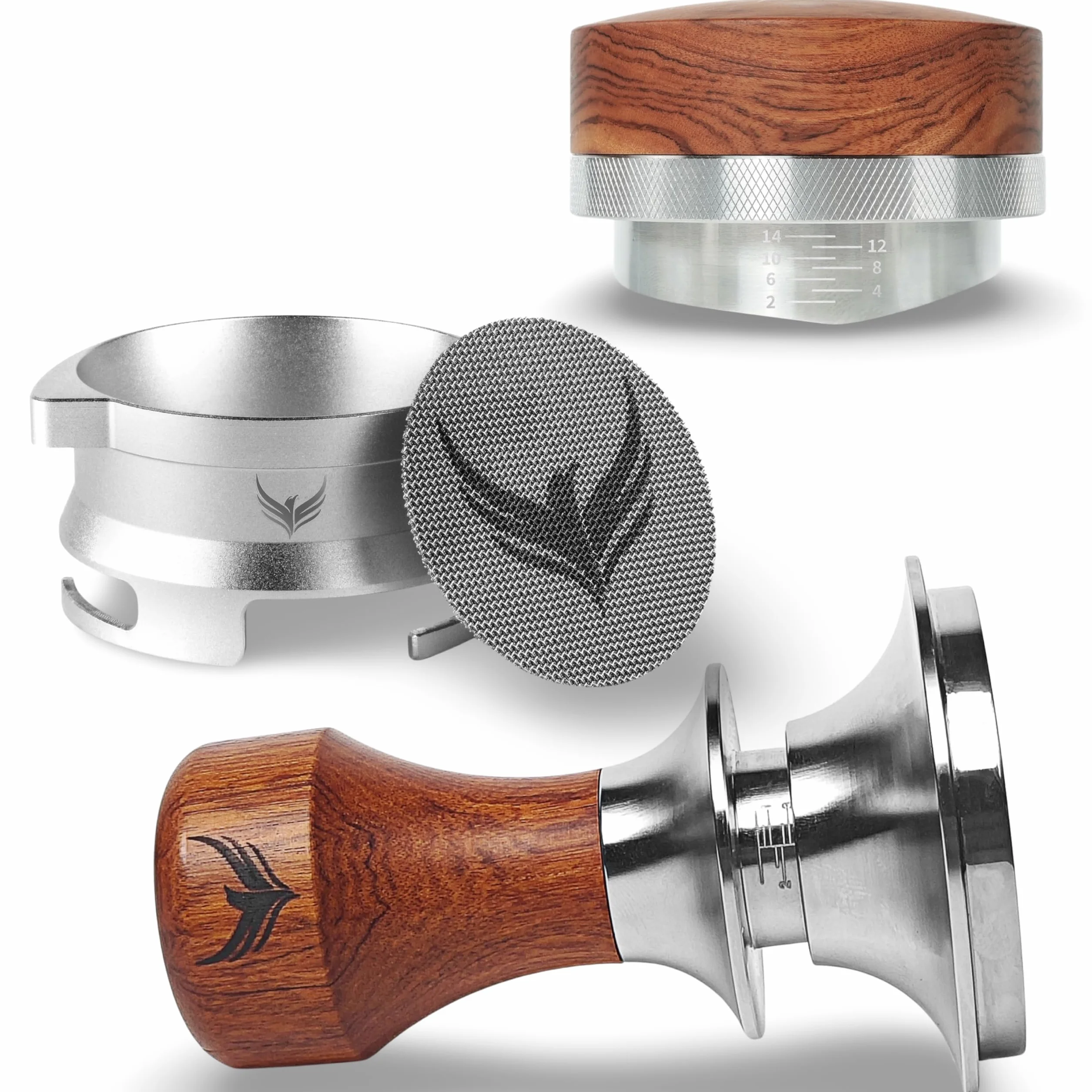 54mm Espresso Tamper Kit – Compatible with 54mm Machines – Includes Grinder Trigger Dosing Funnel, Spring-Loaded Tamper, Distributor Tool & Puck Screen